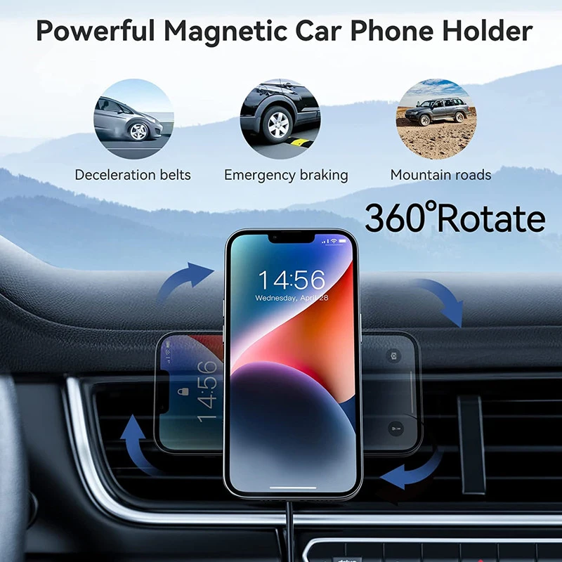 Wireless Car Charger Mount Fast Charging - ที่ชาร์จไร้สายแม่เหล็กในรถยนต์สำหรับ iPhone รองรับ MagSafe แบบติดช่องแอร์ วงแหวนใส