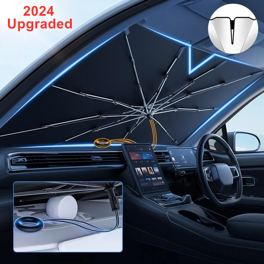 Car Sunshade Windshield Umbrella Foldable - ร่มกันแสงแดดที่บังแดดหน้ารถยนต์แบบใหม่พับได้แผ่นกรองแสงติดรถยนต์หน้าต่างด้านหน้าสำหรับป้องกันรังสี UV และป้องกันความร้อนจากแสงแดด