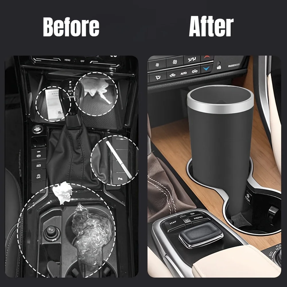 Waterproof Car Trash Can With Lid - ถังขยะในรถยนต์ขนาดเล็ก กันรั่วซึม พร้อมฝาปิดแบบกดเปิดง่าย ทนทาน ป้องกันกลิ่น กันน้ำ