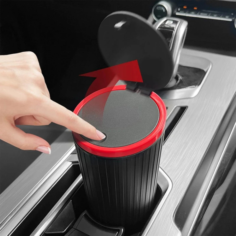 Waterproof Car Trash Can With Lid - ถังขยะในรถยนต์สามารถกดสวิตช์ชนิดกลมกล่องเก็บฝาปิดกันรั่วซึมป้องกันกลิ่นกันน้ำถังขยะอุปกรณ์ตกแต่งภายในรถยนต์