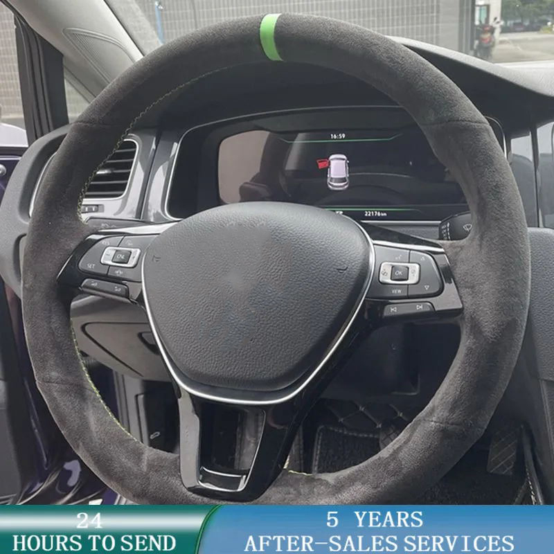 Car Steering Wheel Cover Anti Slip Breathable - ที่กําหนดเองพวงมาลัยรถ Anti-SLIP หนังนิ่มสีดําสําหรับ Volkswagen VW Golf