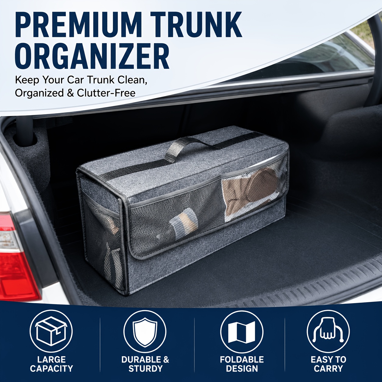 กระเป๋าจัดระเบียบท้ายรถแบบผ้าส - Car Trunk Organizer Foldable Storage Box บทวิจารณ์และราคา